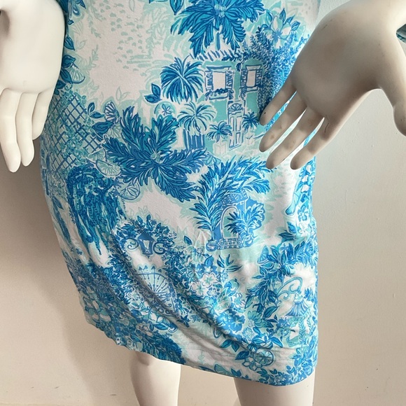 Lilly Pulitzer Blue Toile Me About It Sophie Dress White Long Sleeve UPF 50 L - Picture 7 of 12